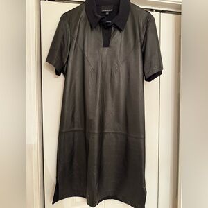 Cynthia Rowley Mini Short Sleeve Shirt Dress - Leather and Viscose Dress - Large